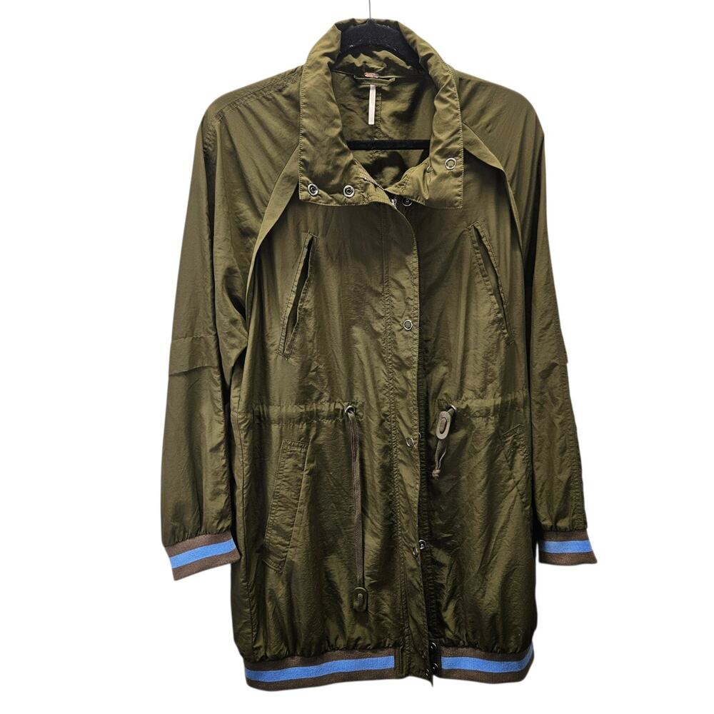 Free People Wind Swept Jacket Olive Green XS Lightweight Coat Hood Anorak